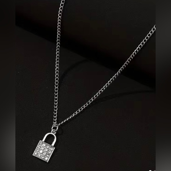 Jewelry - Rhinestone Lock Pendant Necklace